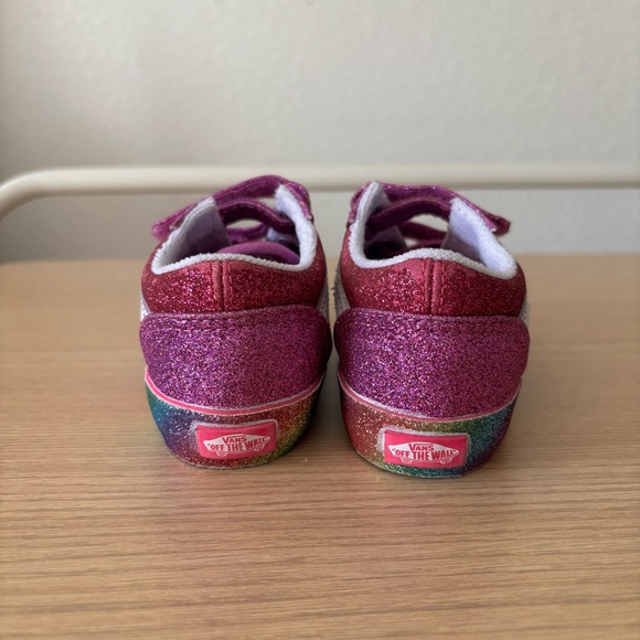 Vans Toddler Old Skool V Sneakers Pink Rainbow Glitter With Velcro Straps Size 8 - Picture 5 of 14